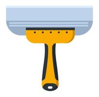 Notched trowel with a yellow and black handle spreading adhesive on a surface, construction and renovation concept, simple and minimalist illustration vector
