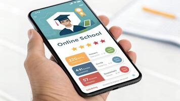 Person Holding Phone Showing Online Learning App photo