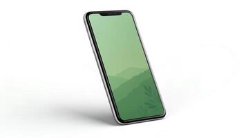 Mobile Phone Displaying Green Nature Wallpaper Isolated photo