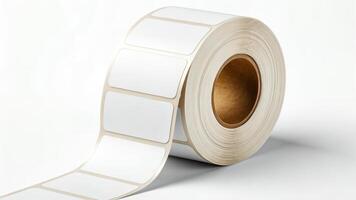 Roll of Blank White Labels on Dispenser Ready for Printing photo