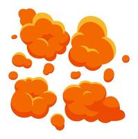 Cartoon explosion clouds bursting with vibrant orange hues and bold yellow outlines create dynamic effects perfect for comics or games, enhancing visual storytelling and excitement vector