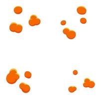 Orange viscous liquid is splashing and making stains of different sizes and shapes on a white background, creating a dynamic and vibrant visual effect vector