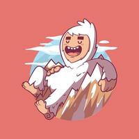 A Yeti character resting on top of the mountains. vector