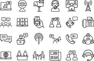 Communication and Technology Line Icon Set for Digital Media, Customer Support, and Networking vector