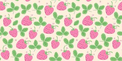 Strawberry and leaves seamless pattern. vector