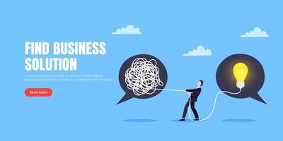 Unravel business chaos process with tangle difficult problem mess business concept flat styles design illustration. vector