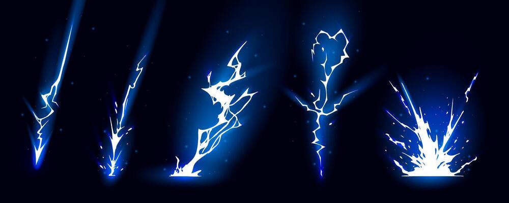 Lightning strike bolt silhouettes sequence illustration collections.