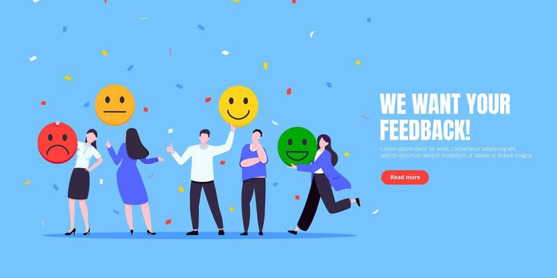 Employee happiness and work attitude feedback business concepts flat style illustration.