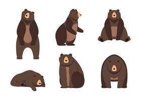 Cartoon Color Character Wild Brown Bear in Different Pose Set. vector
