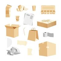 Cartoon Color Different Paper Trash Set Recycle Garbage Concept Flat Design Style. Cardboard Box, Coffee Cup and Newspaper vector