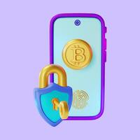 3d Data Security Cartoon Design Style Crypto Currency Concept. vector