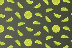 Seamless repeating pattern of limes on a dark background. illustration. vector