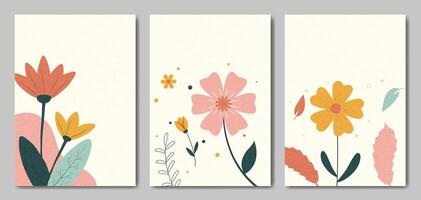 Set of Poster Abstract Flower Textured Background. vector