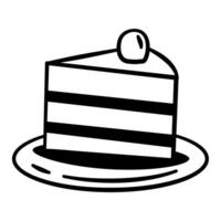 Slice of cake with a cherry on top. The cake is on a plate. The plate is white vector