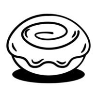 Donut with a spiral design. The donut is white and has a black outline vector