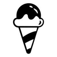 Simple black and white drawing of an ice cream cone with a chocolate drizzle vector