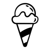 Black and white drawing of an ice cream cone. The cone is filled with ice cream vector