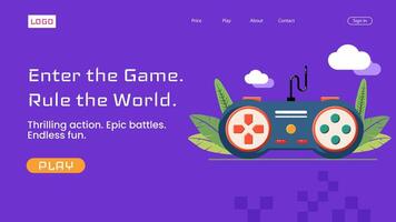 The website is for a game that encourages players to enter the game and rule the world vector