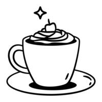 Cup of coffee with whipped cream on top. The whipped cream is in the shape of a star vector