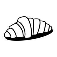 Croissant is shown in black and white. The croissant is a pastry that is made by folding dough vector