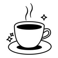 Cup of coffee with steam rising from it. The cup is on a saucer vector