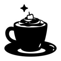 Cup of coffee with whipped cream on top. vector