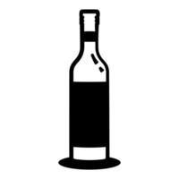 Bottle of wine is shown in a black and white drawing. The bottle is empty and has a white label vector