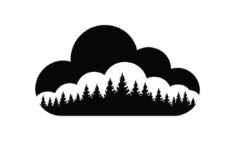 Silhouette of pine trees inside cloud shape nature inspired graphic element black and white design vector