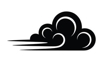 Black and white illustration of a cloud with motion lines and speed graphic vector