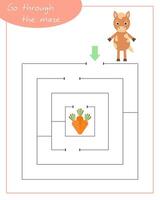 A square labyrinth with horse for children. Mini game for children. Development of logic. vector