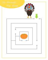 A labyrinth with turkey for children. Mini game for children. Development of logic. vector