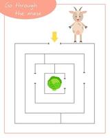 A square labyrinth with goat for children. Mini game for children. Development of logic. vector