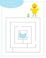 A square labyrinth with duck for children. Mini game for children. Development of logic. vector