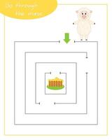 A square labyrinth with sheep for children. Mini game for children. Development of logic. vector