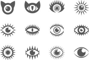 Collection of symbolic eye icons occult mystical designs in gray silhouette vector