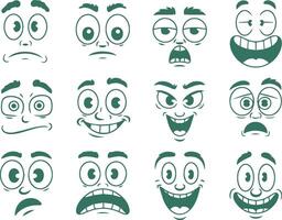 Cartoon faces with different expressions emotions graphics illustration set vector