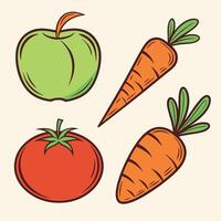 Fresh vegetables and fruit illustration apple tomato and carrots flat design vector