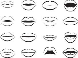 Collection of line art lips with different expressions and mouth shapes vector