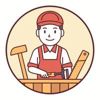 Carpenter illustration working with tools in a circular frame for creative projects vector