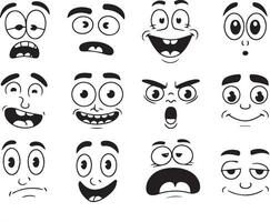 Cartoon faces with various expressions illustration line art vector