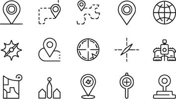 Navigation and location outline icons representing maps and global positioning set vector