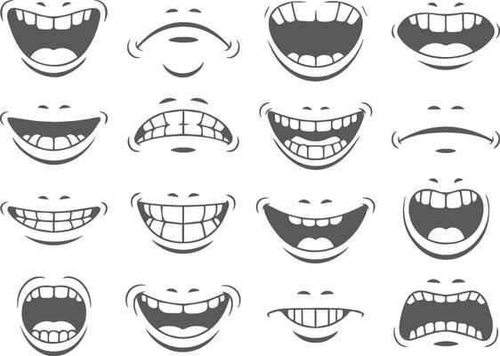 Cartoon mouth expressions set with various emotions illustration isolated