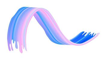 Brush stroke color. 3D abstract paint ribbon. Bright wave swirl in fluid gradient flow. Dynamic ink texture isolated on background. Modern rough twist in blue and pink for banner graphic design vector