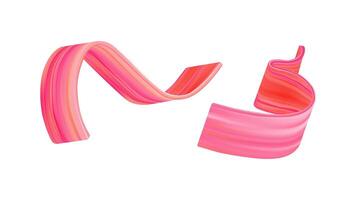 3D brush stroke ribbon with red color paint. Abstract pink fluid wave swirl in bright motion. Gradient curve splash with stream texture. Isolated acrylic twirl element for modern creative design vector