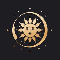 sun with face in circle with stars beautiful decorative background vector
