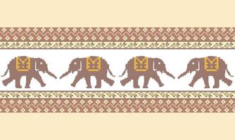 pattern composed of pixel designs with elephant and flowers on yellow background, design for fabric or various pattern printing works. vector
