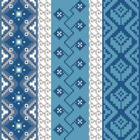 pattern Vertical composed of pixel designs with blue flowers , design for fabric or various pattern printing works. vector