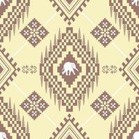 pattern composed of pixel designs with elephant and geometric on yellow background, design for fabric or various pattern printing works. vector
