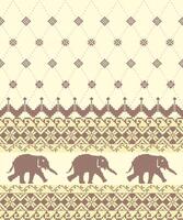 pattern composed of pixel designs with elephant and flower on cream color background, design for fabric or various pattern printing works. vector