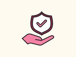Flat style safety icon featuring a shield and check mark vector